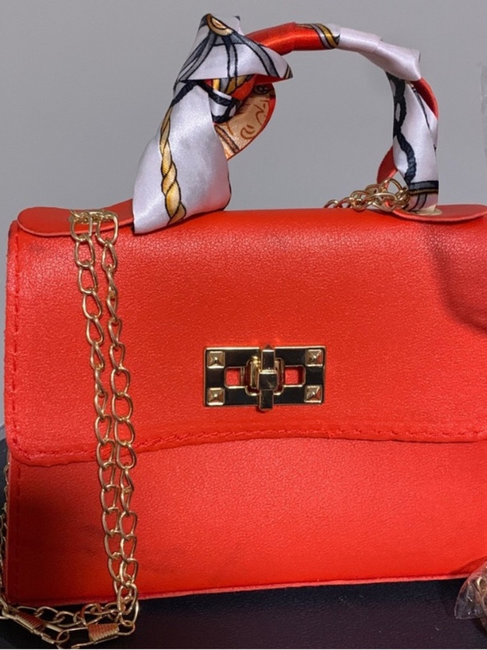 Satin Red Top-Handle Chain Bag